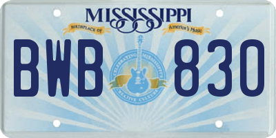 MS license plate BWB830