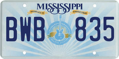 MS license plate BWB835