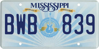 MS license plate BWB839