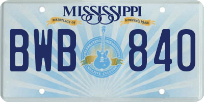 MS license plate BWB840