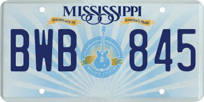 MS license plate BWB845