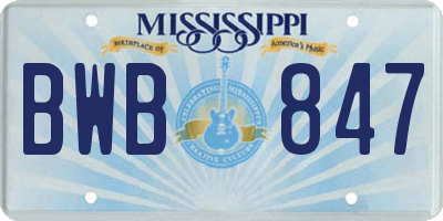 MS license plate BWB847