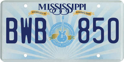 MS license plate BWB850