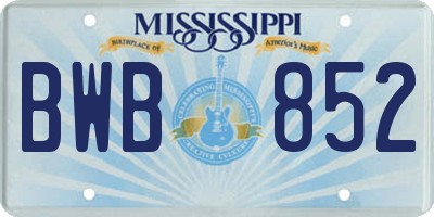 MS license plate BWB852