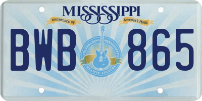MS license plate BWB865