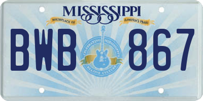 MS license plate BWB867