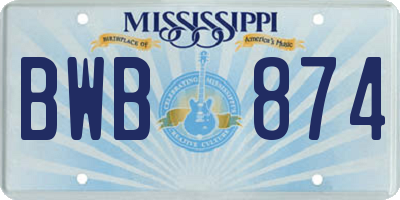 MS license plate BWB874