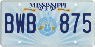MS license plate BWB875