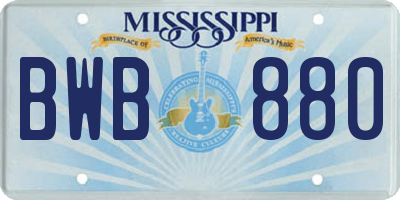 MS license plate BWB880