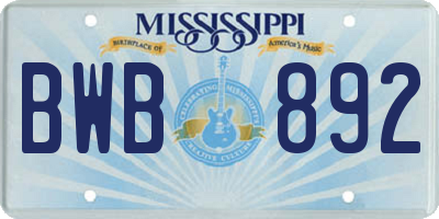 MS license plate BWB892