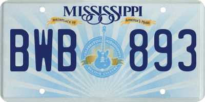 MS license plate BWB893