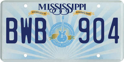 MS license plate BWB904