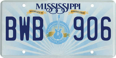 MS license plate BWB906