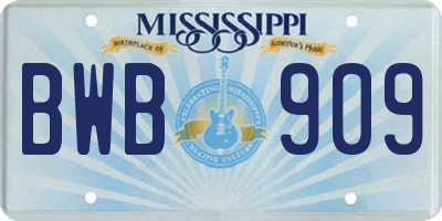 MS license plate BWB909