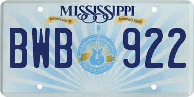 MS license plate BWB922