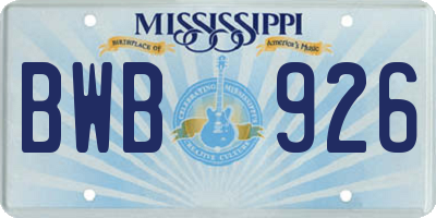 MS license plate BWB926