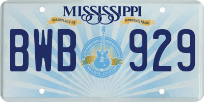 MS license plate BWB929