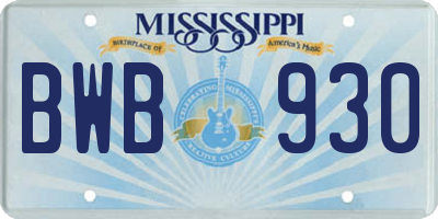 MS license plate BWB930