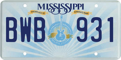 MS license plate BWB931