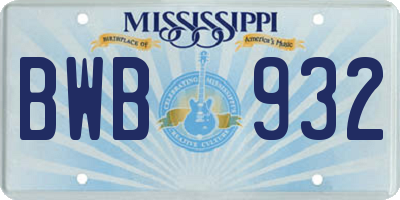 MS license plate BWB932