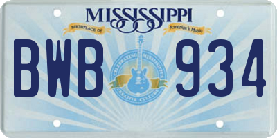 MS license plate BWB934