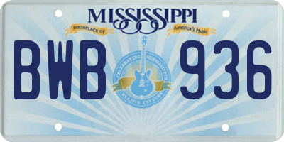 MS license plate BWB936