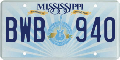 MS license plate BWB940