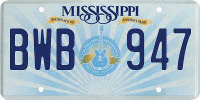 MS license plate BWB947