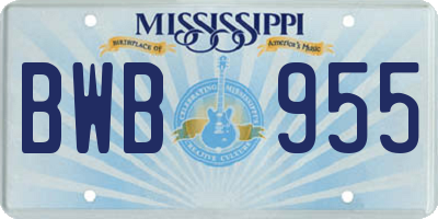 MS license plate BWB955