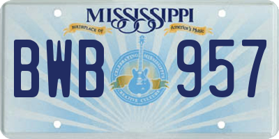 MS license plate BWB957