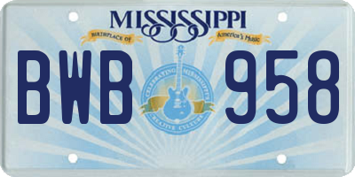 MS license plate BWB958