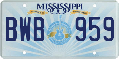 MS license plate BWB959