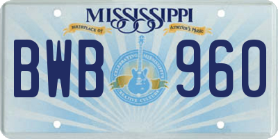 MS license plate BWB960
