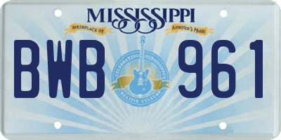 MS license plate BWB961