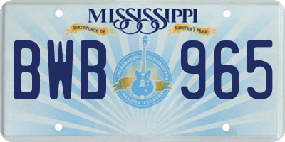 MS license plate BWB965