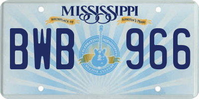 MS license plate BWB966