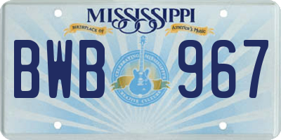 MS license plate BWB967
