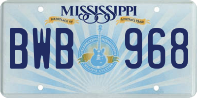 MS license plate BWB968