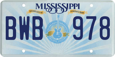 MS license plate BWB978