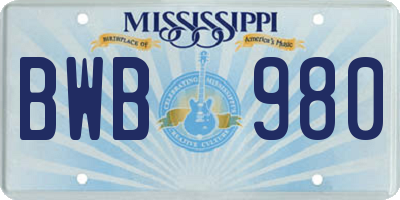MS license plate BWB980