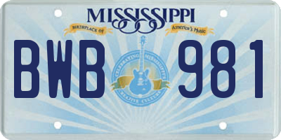 MS license plate BWB981