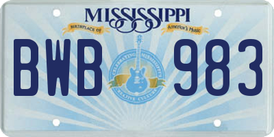 MS license plate BWB983