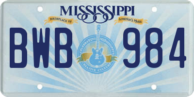 MS license plate BWB984