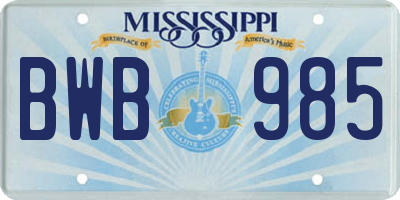 MS license plate BWB985