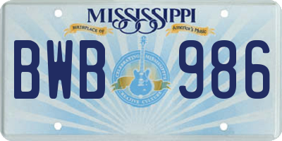 MS license plate BWB986