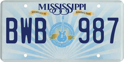 MS license plate BWB987