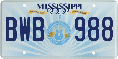 MS license plate BWB988