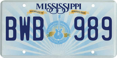 MS license plate BWB989