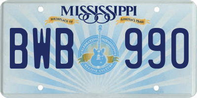 MS license plate BWB990