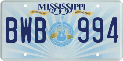 MS license plate BWB994